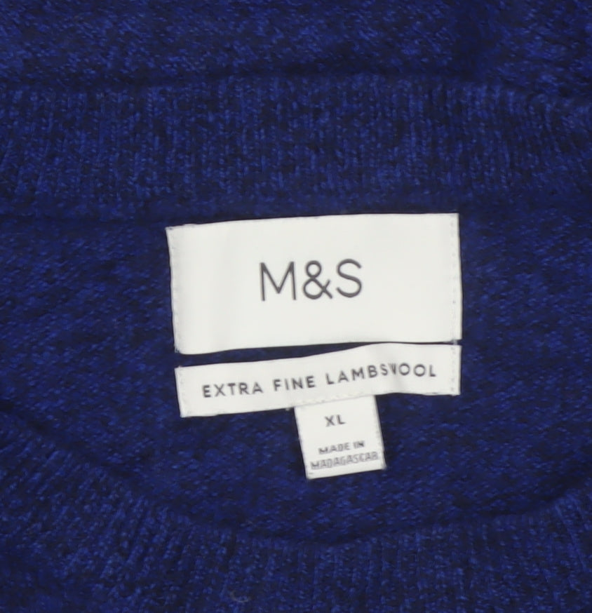 Marks and Spencer Men Blue XL Lambswool Crew Neck Pullover Jumper