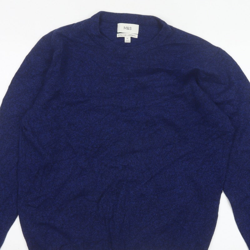 Marks and Spencer Men Blue XL Lambswool Crew Neck Pullover Jumper