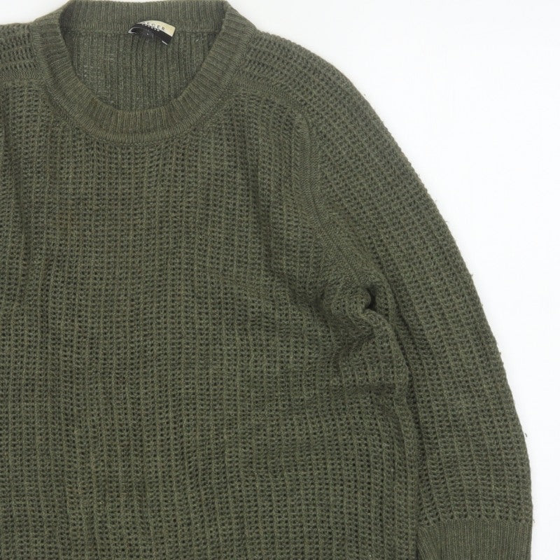 Jaeger Women Green Size 14 Chunky Cable Knit Crew Neck Jumper
