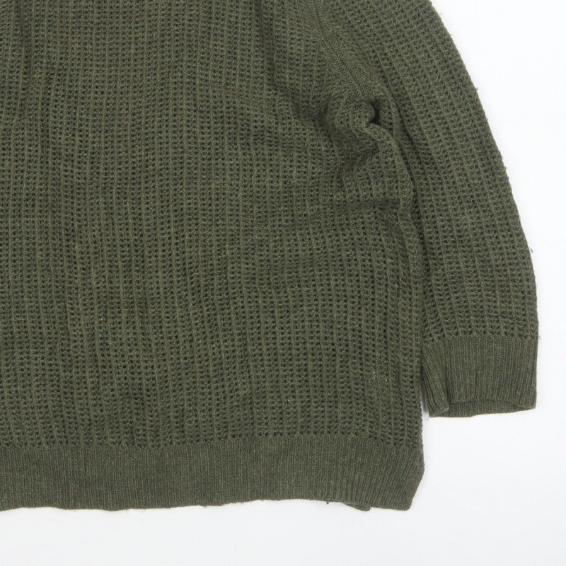 Jaeger Women Green Size 14 Chunky Cable Knit Crew Neck Jumper