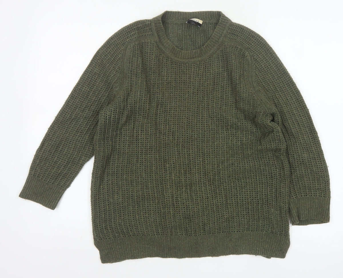 Jaeger Women Green Size 14 Chunky Cable Knit Crew Neck Jumper