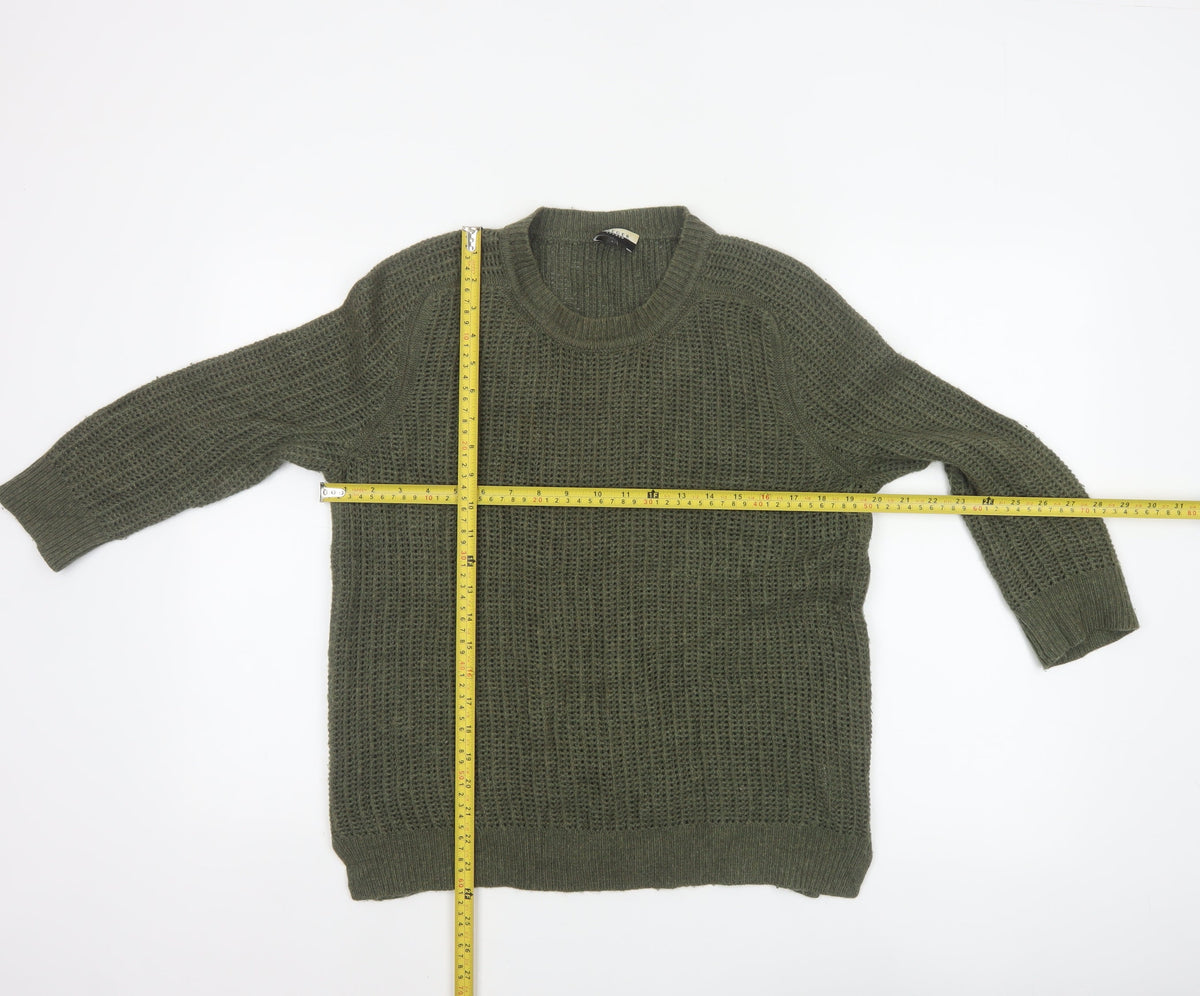 Jaeger Women Green Size 14 Chunky Cable Knit Crew Neck Jumper