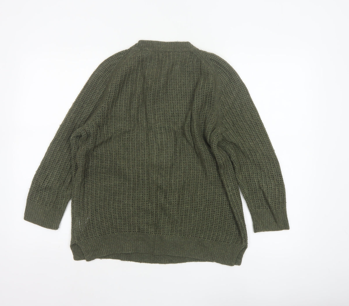 Jaeger Women Green Size 14 Chunky Cable Knit Crew Neck Jumper
