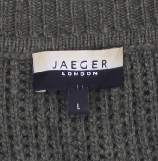Jaeger Women Green Size 14 Chunky Cable Knit Crew Neck Jumper