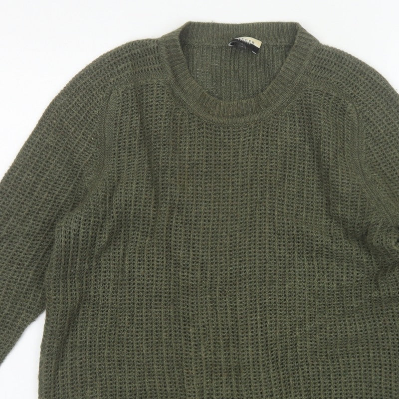 Jaeger Women Green Size 14 Chunky Cable Knit Crew Neck Jumper