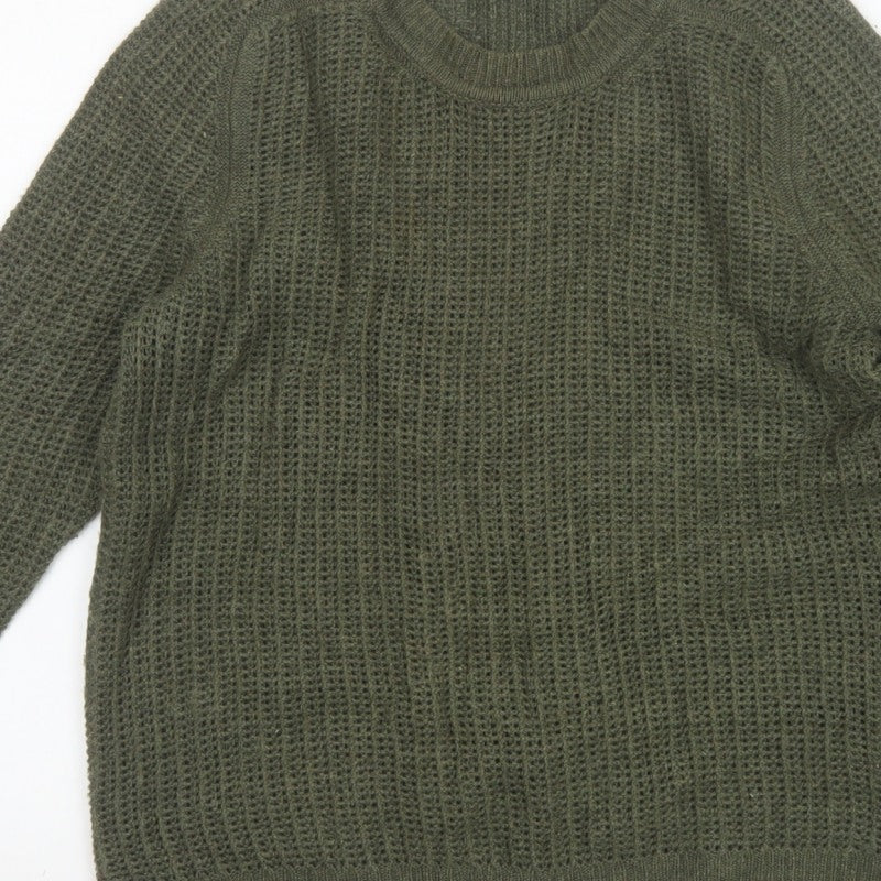 Jaeger Women Green Size 14 Chunky Cable Knit Crew Neck Jumper