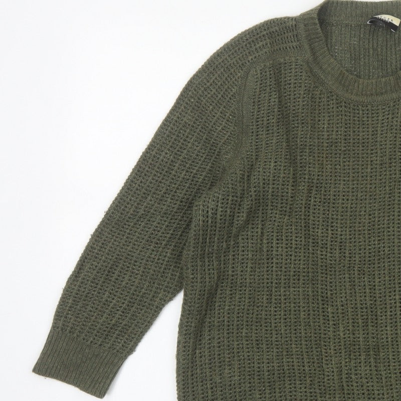 Jaeger Women Green Size 14 Chunky Cable Knit Crew Neck Jumper