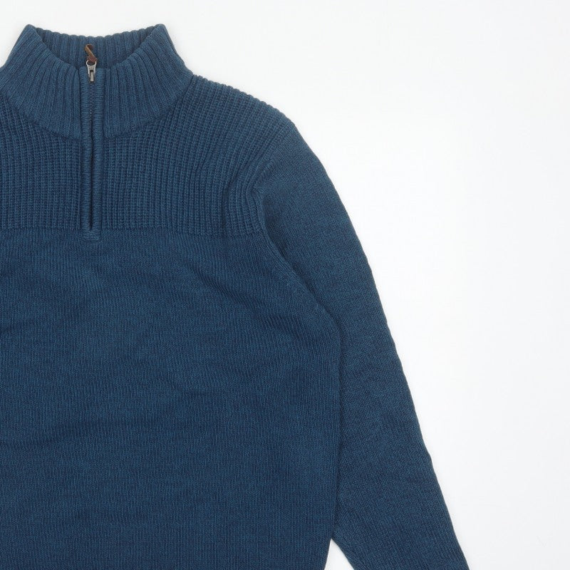 TU Men’s Blue XL 1/4 Zip High Neck Chunky Knit Pullover Jumper
