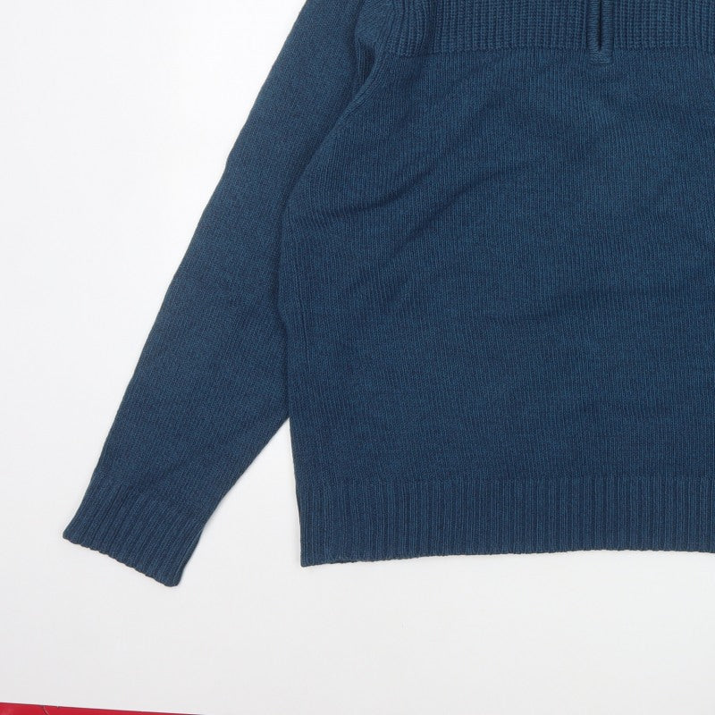 TU Men’s Blue XL 1/4 Zip High Neck Chunky Knit Pullover Jumper
