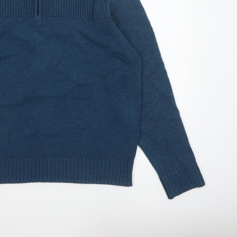 TU Men’s Blue XL 1/4 Zip High Neck Chunky Knit Pullover Jumper