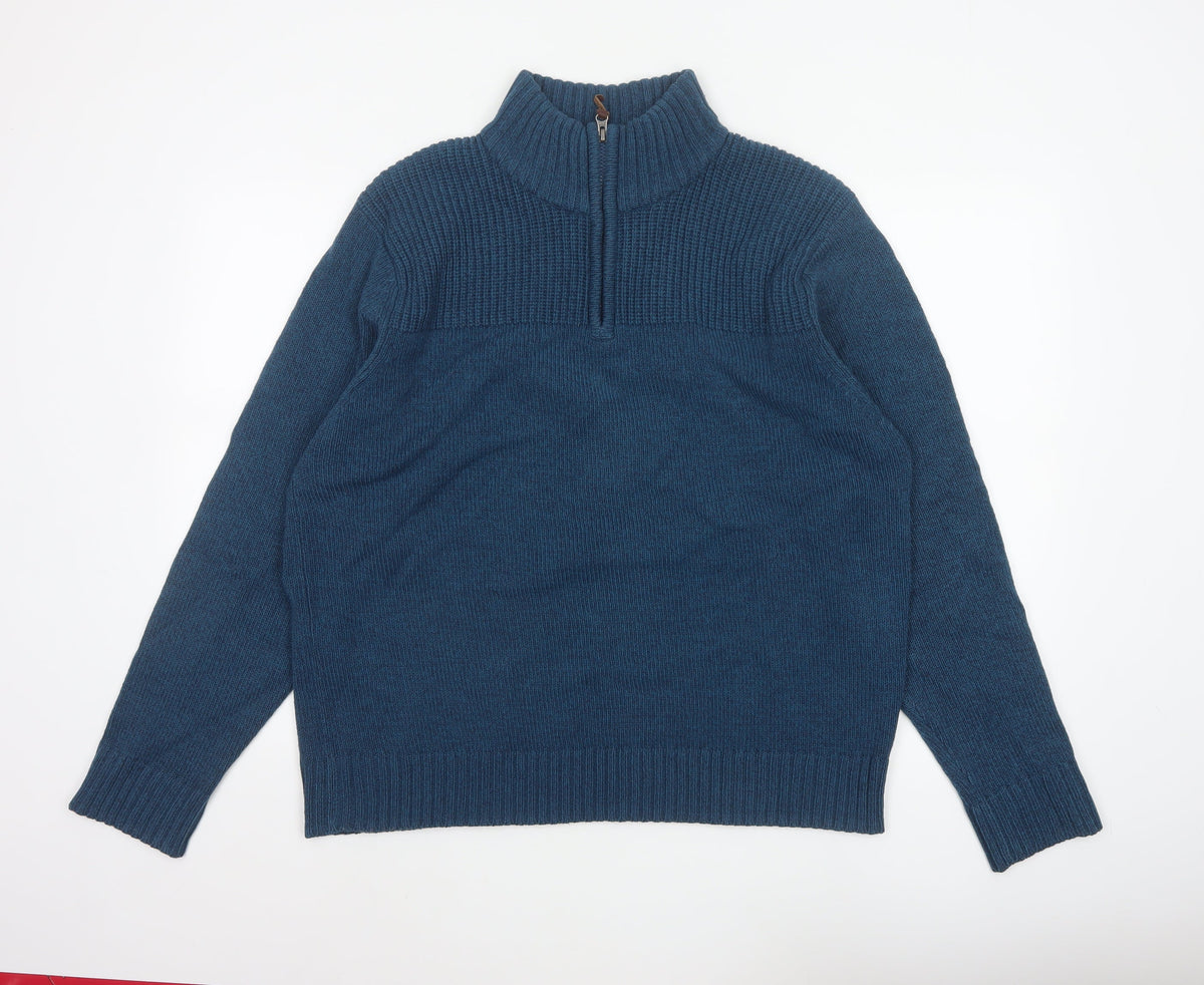 TU Men’s Blue XL 1/4 Zip High Neck Chunky Knit Pullover Jumper