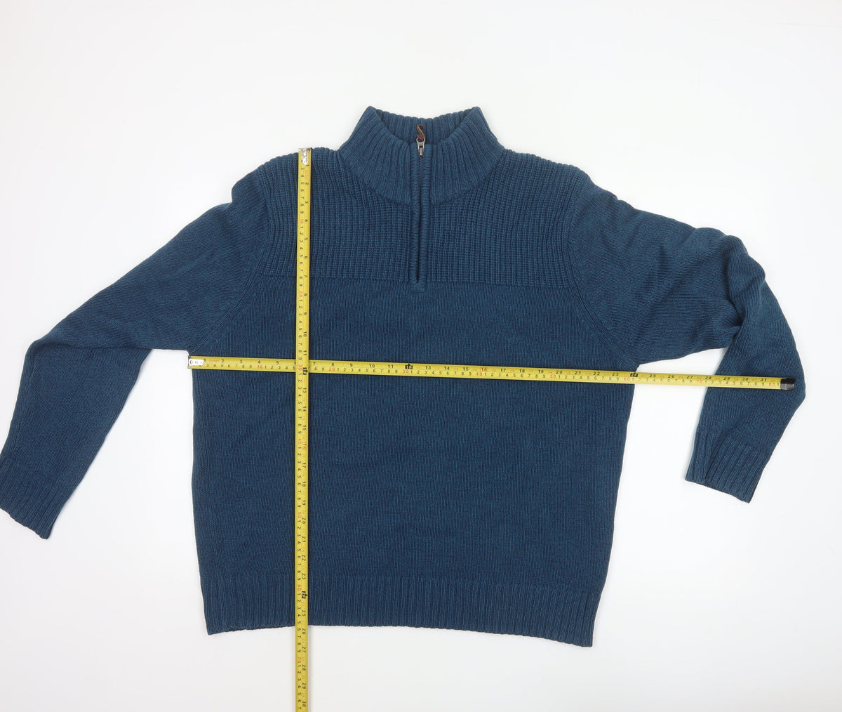 TU Men’s Blue XL 1/4 Zip High Neck Chunky Knit Pullover Jumper