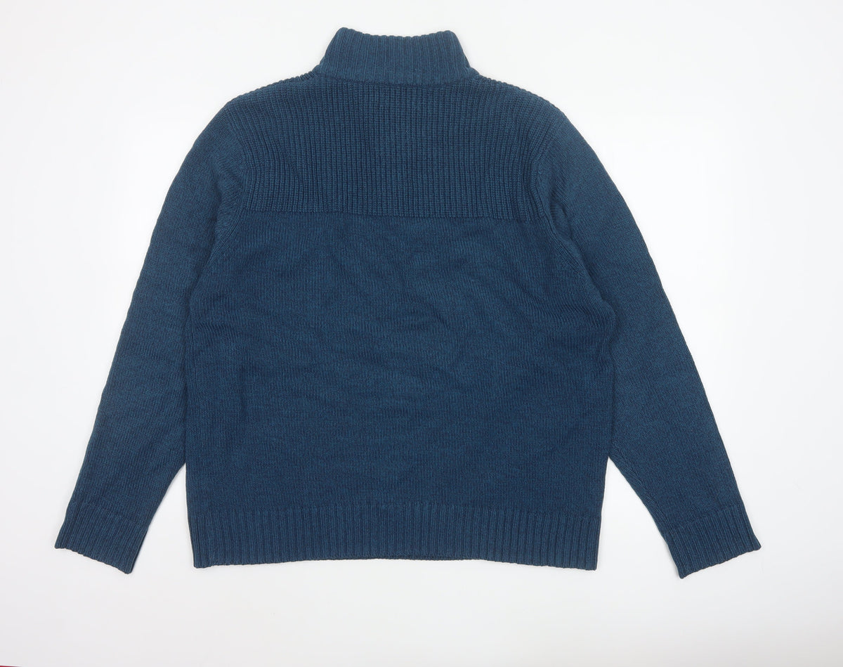 TU Men’s Blue XL 1/4 Zip High Neck Chunky Knit Pullover Jumper