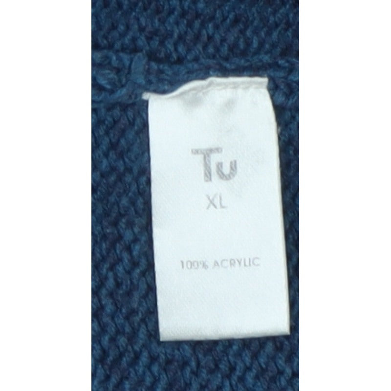 TU Men’s Blue XL 1/4 Zip High Neck Chunky Knit Pullover Jumper