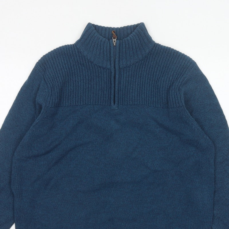 TU Men’s Blue XL 1/4 Zip High Neck Chunky Knit Pullover Jumper