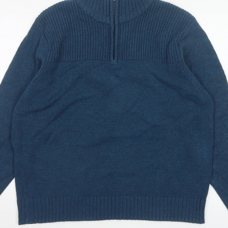 TU Men’s Blue XL 1/4 Zip High Neck Chunky Knit Pullover Jumper
