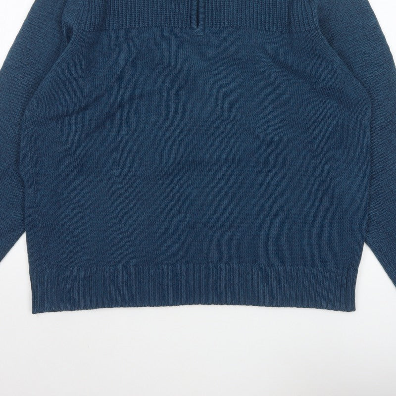 TU Men’s Blue XL 1/4 Zip High Neck Chunky Knit Pullover Jumper