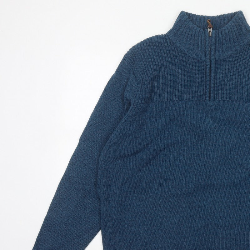 TU Men’s Blue XL 1/4 Zip High Neck Chunky Knit Pullover Jumper