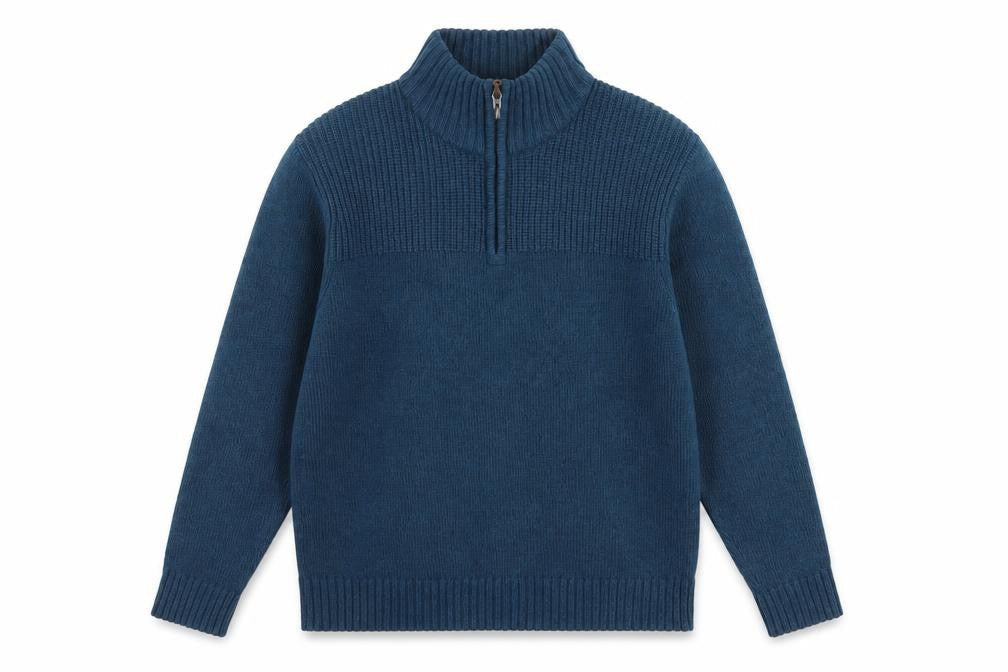 TU Men’s Blue XL 1/4 Zip High Neck Chunky Knit Pullover Jumper