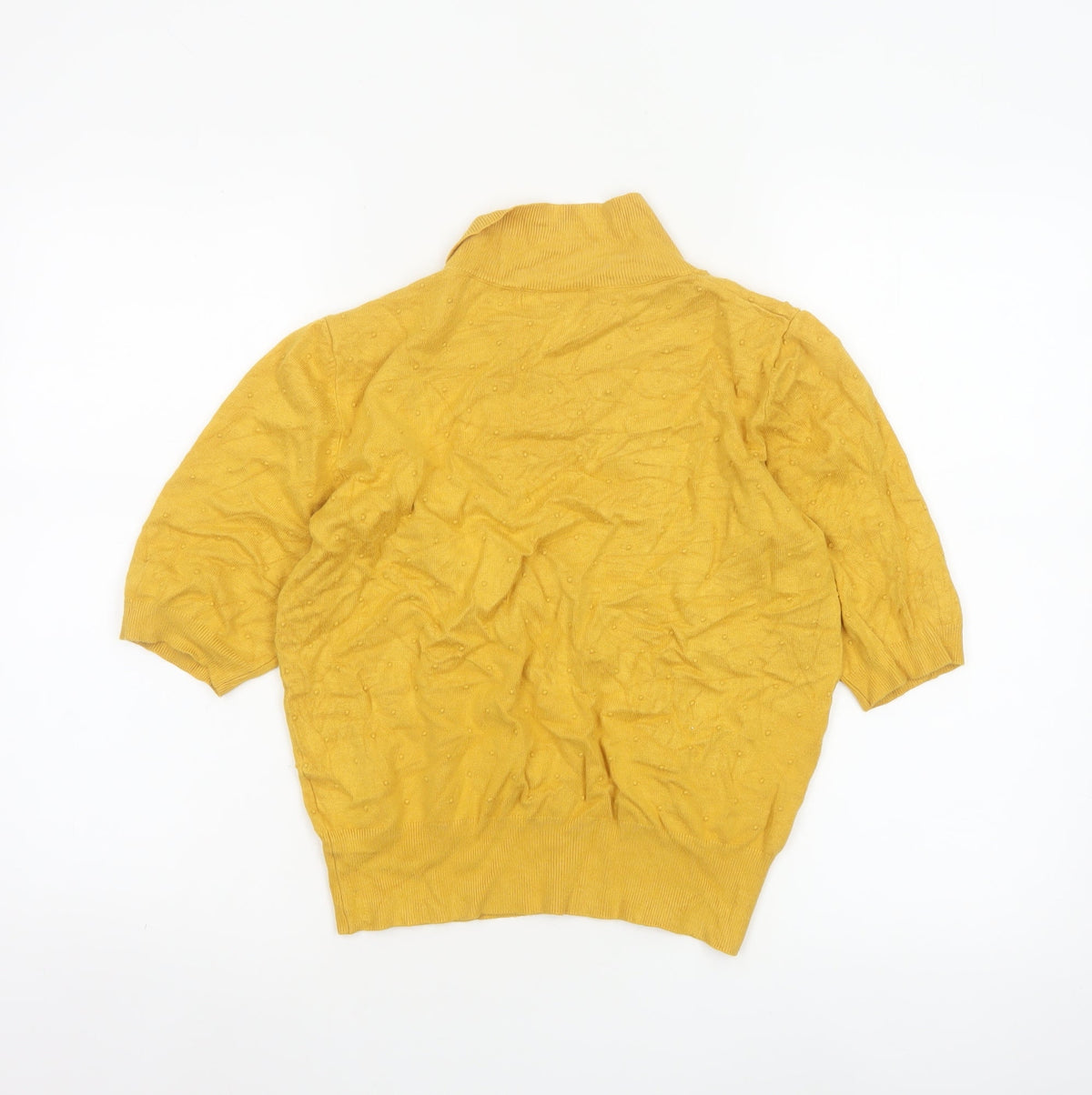 Louche Women Yellow Size 12 Collared 3/4 Sleeve Viscose Knit Top