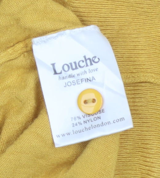 Louche Women Yellow Size 12 Collared 3/4 Sleeve Viscose Knit Top