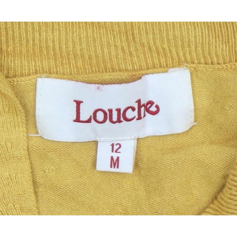 Louche Women Yellow Size 12 Collared 3/4 Sleeve Viscose Knit Top