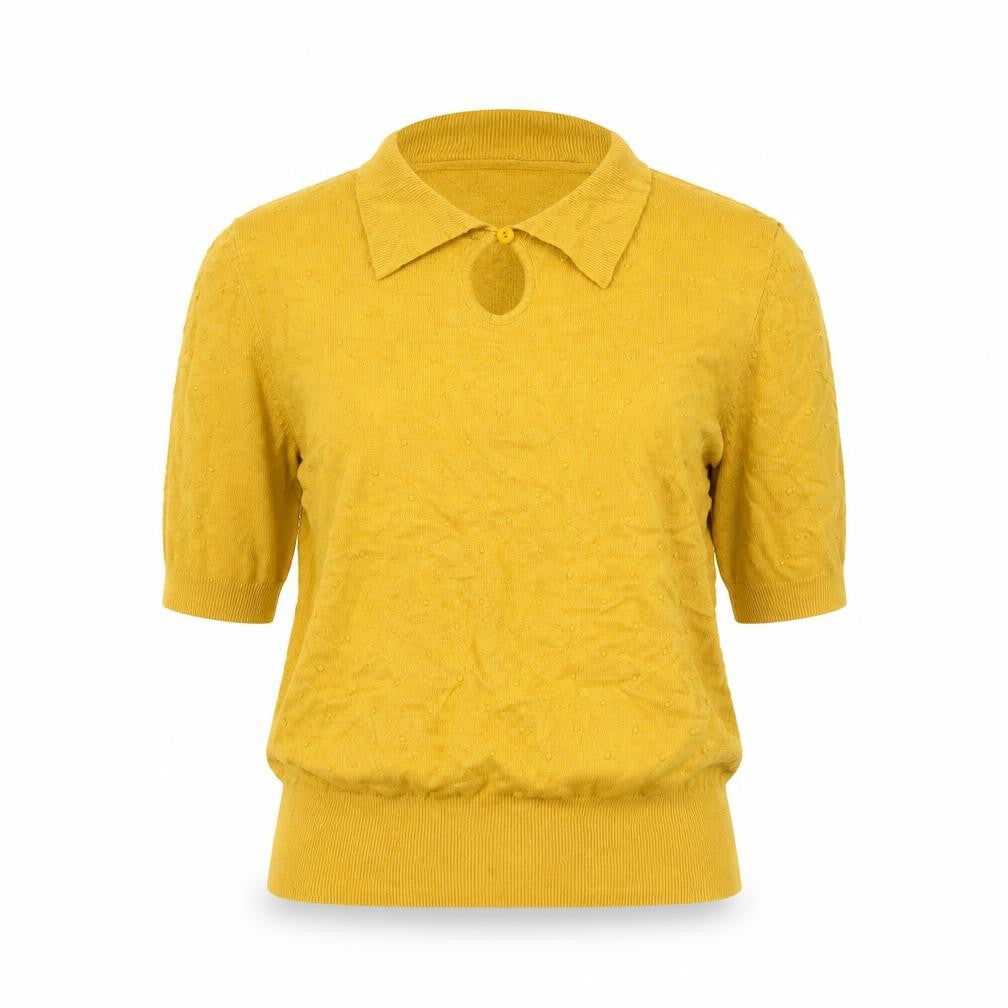 Louche Women Yellow Size 12 Collared 3/4 Sleeve Viscose Knit Top