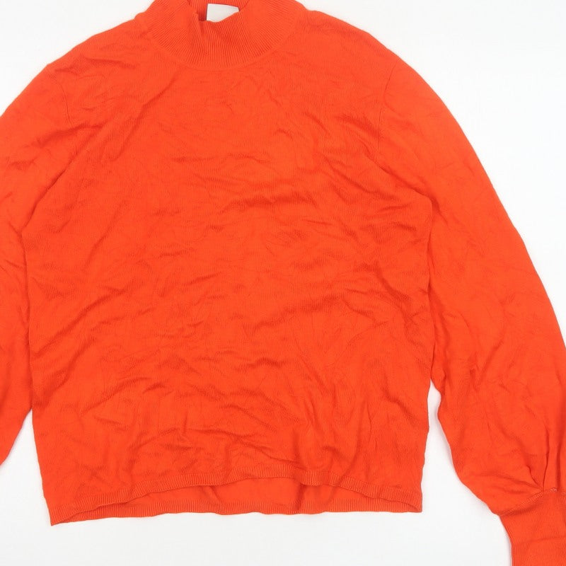ICHI Women’s Orange M High Neck Lightweight Knit Pullover Jumper