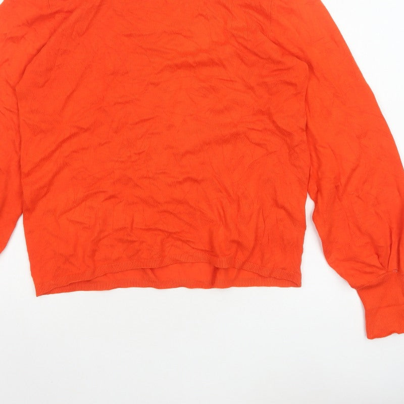 ICHI Women’s Orange M High Neck Lightweight Knit Pullover Jumper