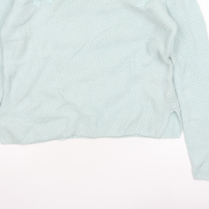 M&S Women Green UK 16 Floral Embroidered Open Knit Pullover Jumper