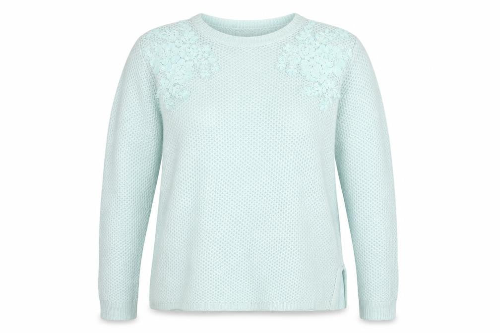 M&S Women Green UK 16 Floral Embroidered Open Knit Pullover Jumper
