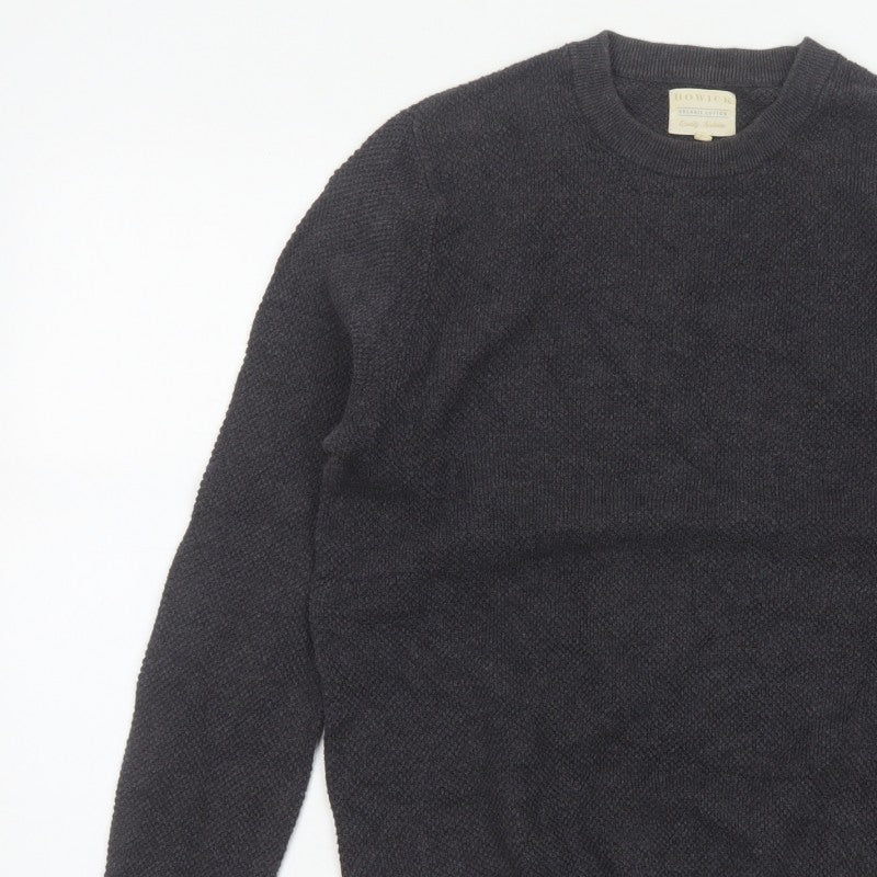 Howick Men’s Grey L Organic Cotton Crew Neck Textured Knit Pullover Jumper