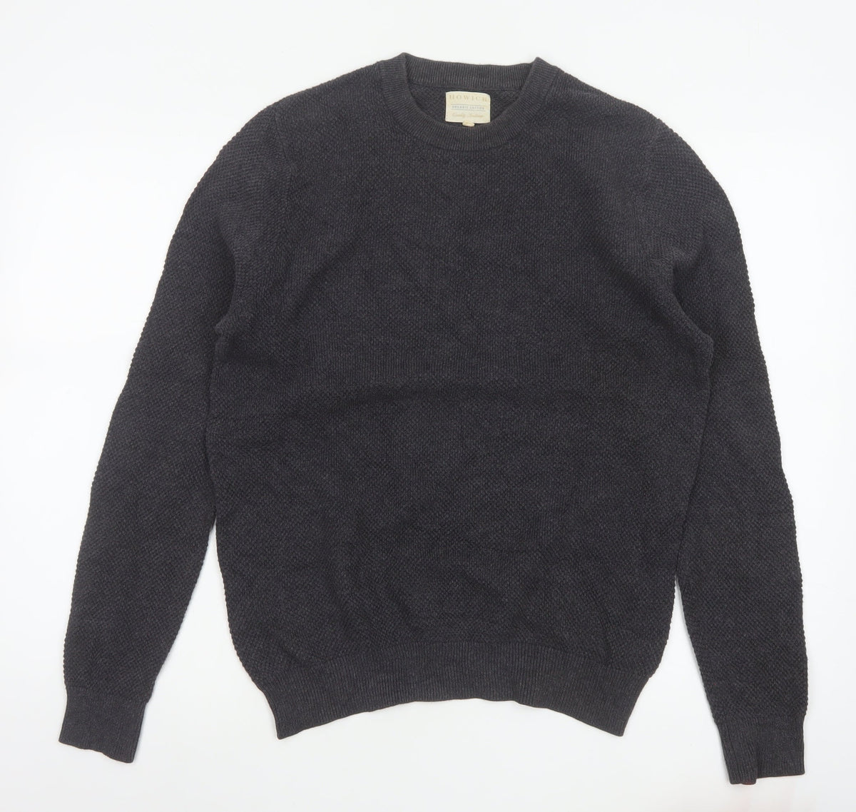 Howick Men’s Grey L Organic Cotton Crew Neck Textured Knit Pullover Jumper
