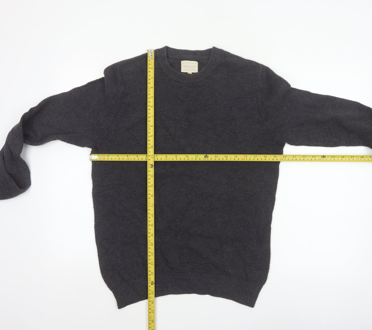 Howick Men’s Grey L Organic Cotton Crew Neck Textured Knit Pullover Jumper