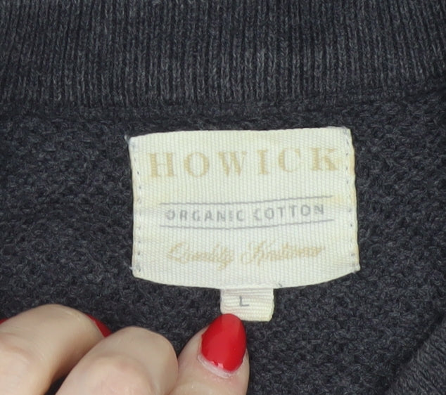 Howick Men’s Grey L Organic Cotton Crew Neck Textured Knit Pullover Jumper