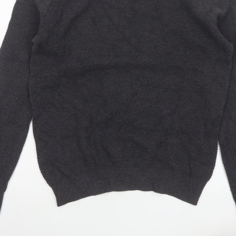Howick Men’s Grey L Organic Cotton Crew Neck Textured Knit Pullover Jumper