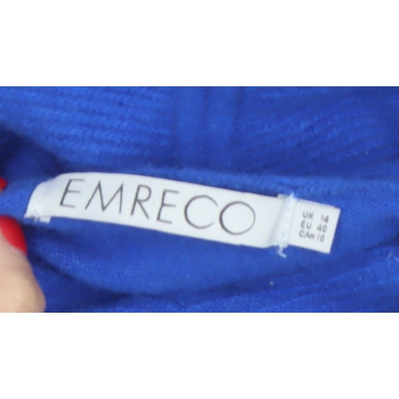 Emreco Women Blue Lambswool Angora Roll Neck Jumper UK 14