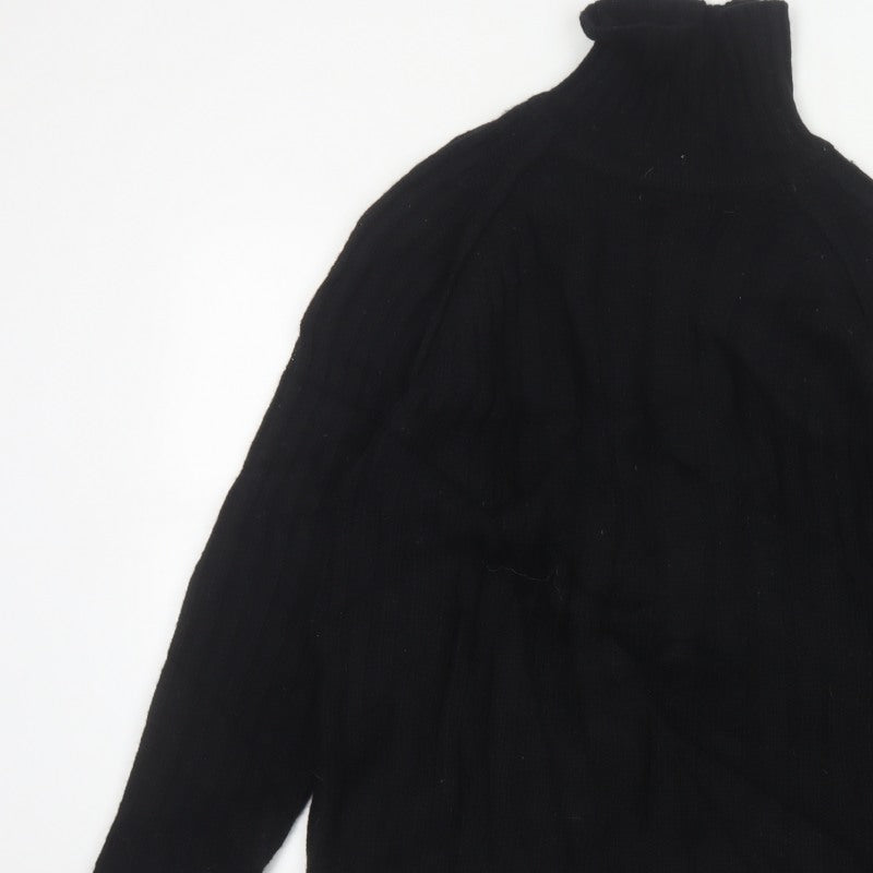 Duck and Cover Men's Black XL Shetland Wool High Neck Cable Knit Jumper