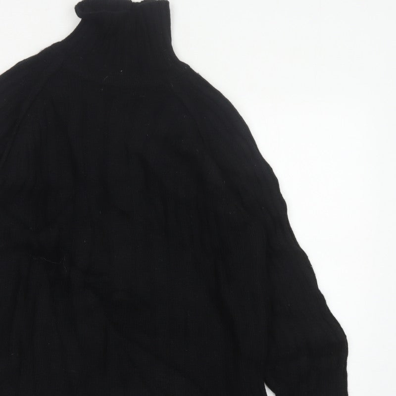 Duck and Cover Men's Black XL Shetland Wool High Neck Cable Knit Jumper