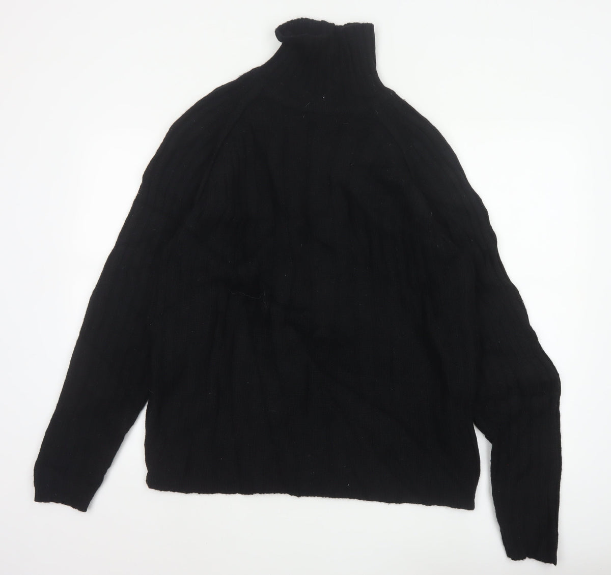 Duck and Cover Men's Black XL Shetland Wool High Neck Cable Knit Jumper