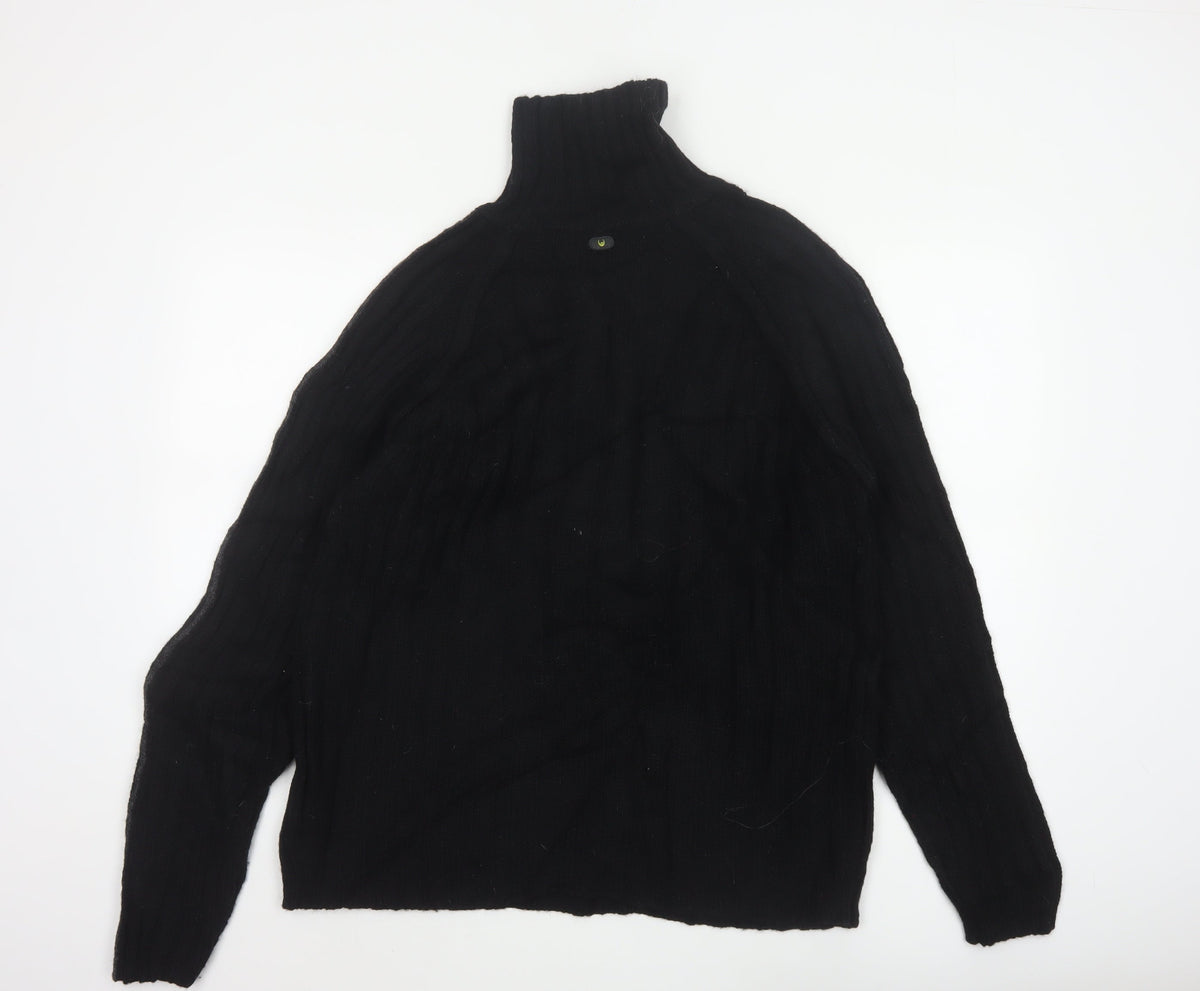 Duck and Cover Men's Black XL Shetland Wool High Neck Cable Knit Jumper