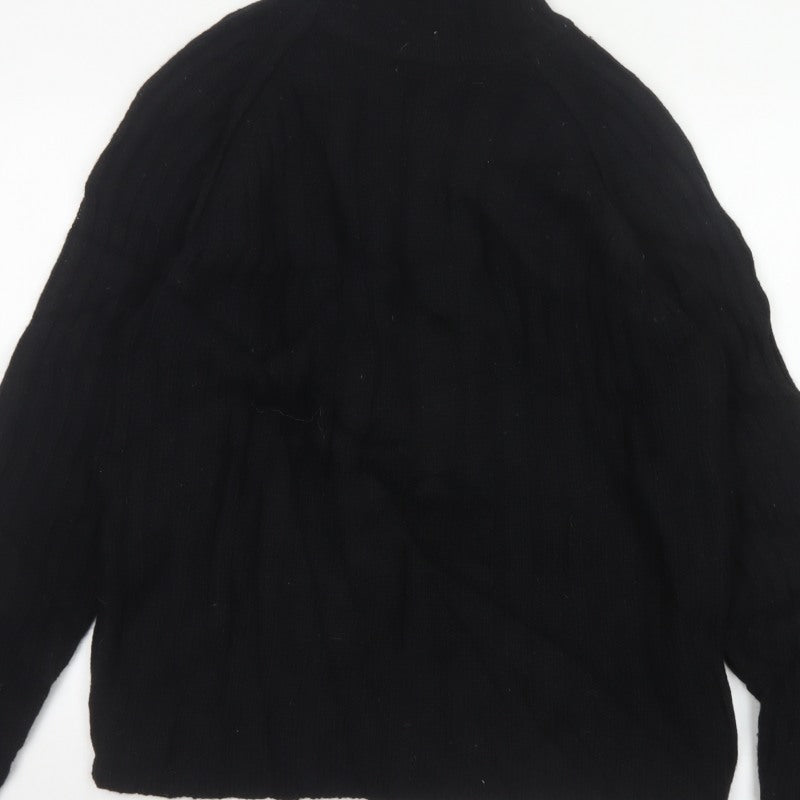 Duck and Cover Men's Black XL Shetland Wool High Neck Cable Knit Jumper
