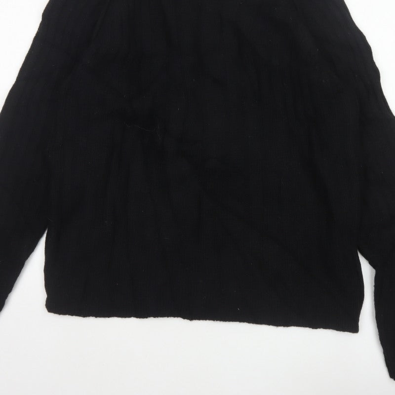 Duck and Cover Men's Black XL Shetland Wool High Neck Cable Knit Jumper