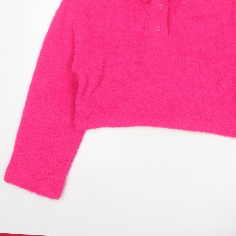 ASOS Design Women Pink M Fuzzy Collared Henley Jumper Long Sleeve