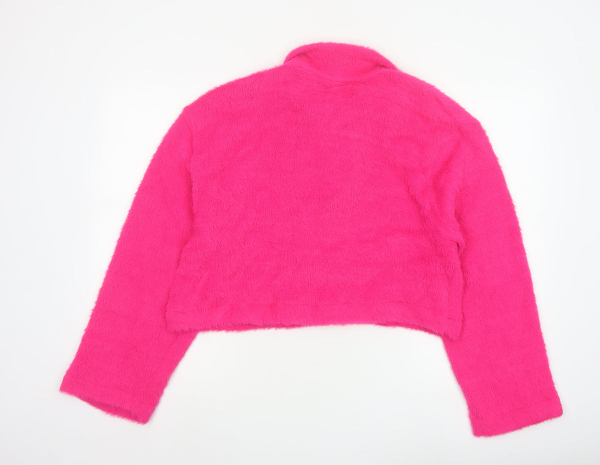 ASOS Design Women Pink M Fuzzy Collared Henley Jumper Long Sleeve