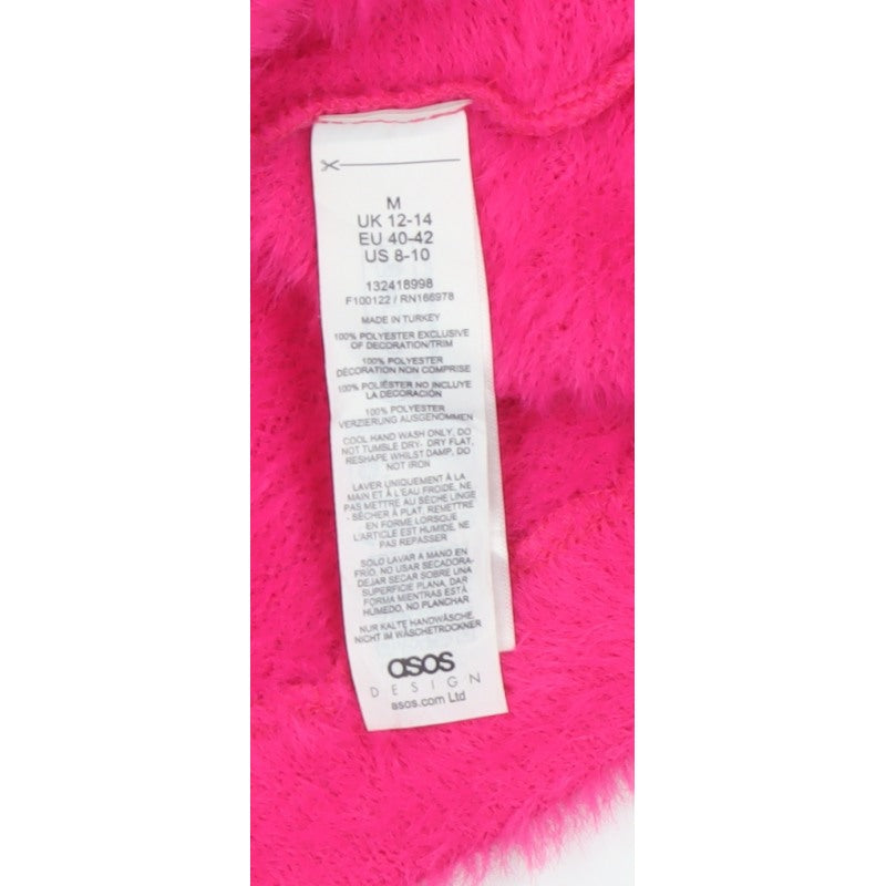 ASOS Design Women Pink M Fuzzy Collared Henley Jumper Long Sleeve