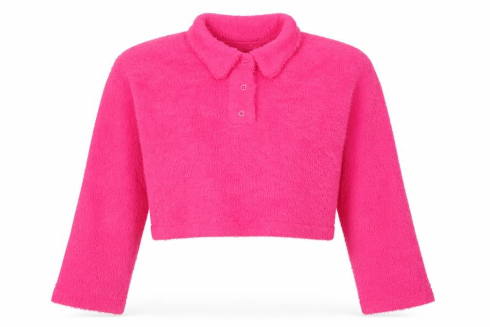 ASOS Design Women Pink M Fuzzy Collared Henley Jumper Long Sleeve