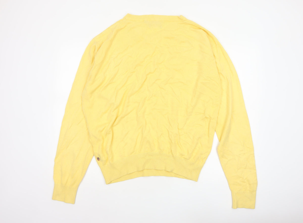 Farah Golf Men’s Yellow L V-Neck Logo Acrylic Knit Pullover Jumper