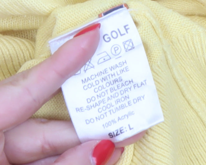 Farah Golf Men’s Yellow L V-Neck Logo Acrylic Knit Pullover Jumper