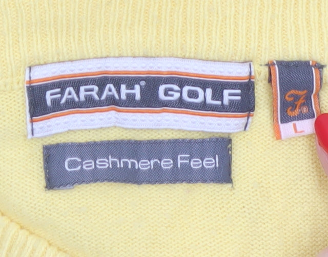Farah Golf Men’s Yellow L V-Neck Logo Acrylic Knit Pullover Jumper